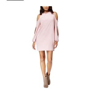 Kensie Cold Shoulder Ruffled Slit Sleeve Shift Dress